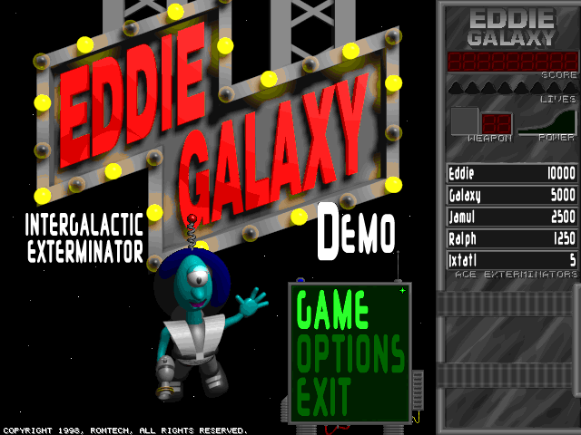 Intergalactic Exterminator (Windows) screenshot: The game menu.<br><br>Demo Version