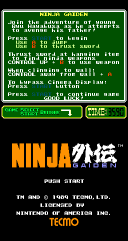 Ninja Gaiden (Arcade) screenshot: Title Screen.