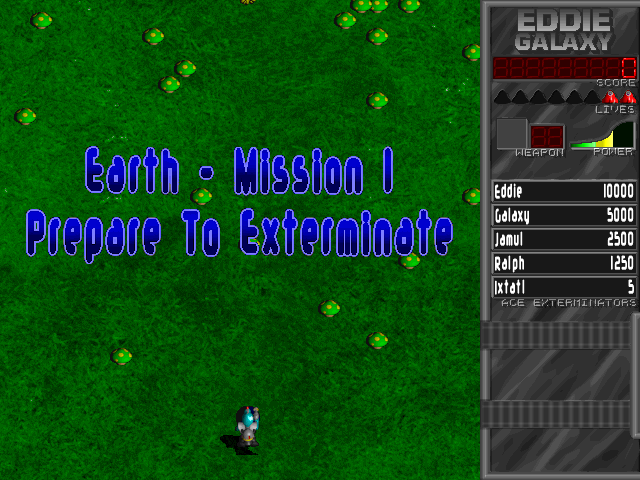 Intergalactic Exterminator (Windows) screenshot: The start of Earth: Mission One.<br><br>Demo Version