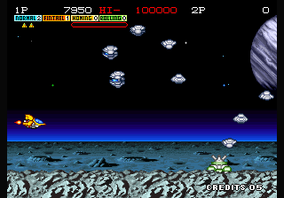 Andro Dunos (Arcade) screenshot: Blast them all.