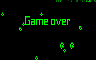 Asteroids (Nascom) screenshot: Game over