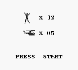Choplifter II: Rescue Survive (Game Boy) screenshot: Showing the minimal number of hostages you have to save in this level.