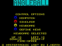 Angle Ball (ZX Spectrum) screenshot: Controls