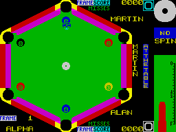 Angle Ball (ZX Spectrum) screenshot: Lining up my first shot