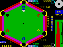 Angle Ball (ZX Spectrum) screenshot: The first table helps you master potting