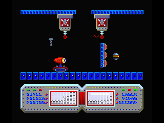 The Last Mission (MSX) screenshot: A shield blocks the way, you must go up (MSX2)