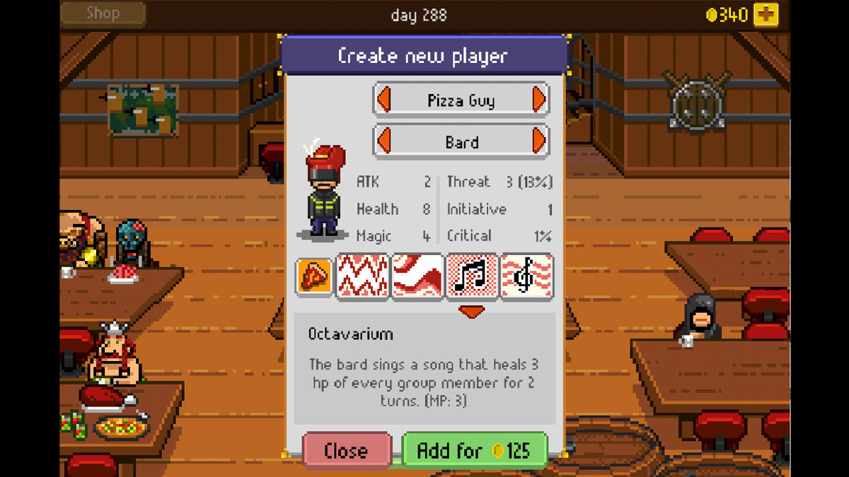 Knights of Pen & Paper + 1 Edition (Android) screenshot: Browsing newly unlocked classes in the tavern