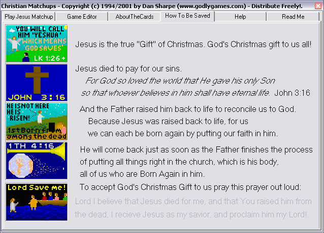 Christian Matchups (Windows) screenshot: How to be saved, and to become a Christian