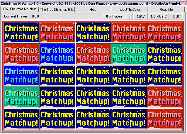 Christmas Matchup (Windows) screenshot: Playing the game. Each player has a different color when matching cards.
