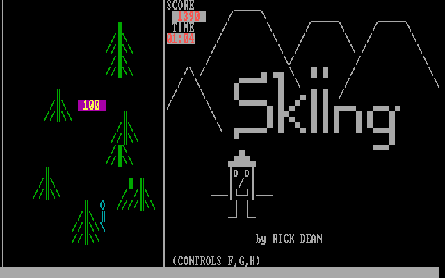 Skiing (DOS) screenshot: A close shave