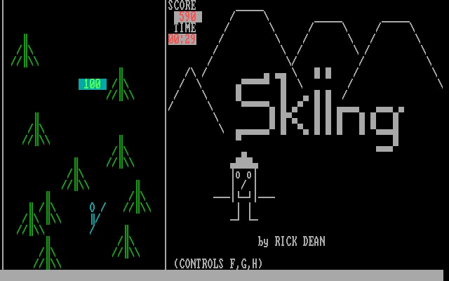 Skiing (DOS) screenshot: The wild mountain bonus item, in its natural habitat.