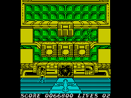 Contra (ZX Spectrum) screenshot: Again, only one turret was destroyed while walking through the corridors of the bunker.