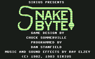 Snake Byte (Commodore 64) screenshot: Title screen and credits