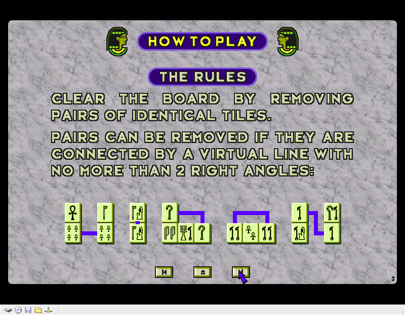 RahJongg: The Curse of Ra (Windows) screenshot: This is from the game's 'How To Play' screens, it shows how tiles are connected