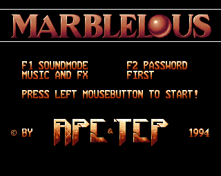 Marblelous (Amiga) screenshot: Main menu
