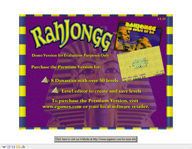 RahJongg: The Curse of Ra (Windows) screenshot: The game's exit screen<br>This talks of eight dynasties while the in-game help clearly says seven dynasties each with seven holy puzzles. The last dynasty must be a single pussle