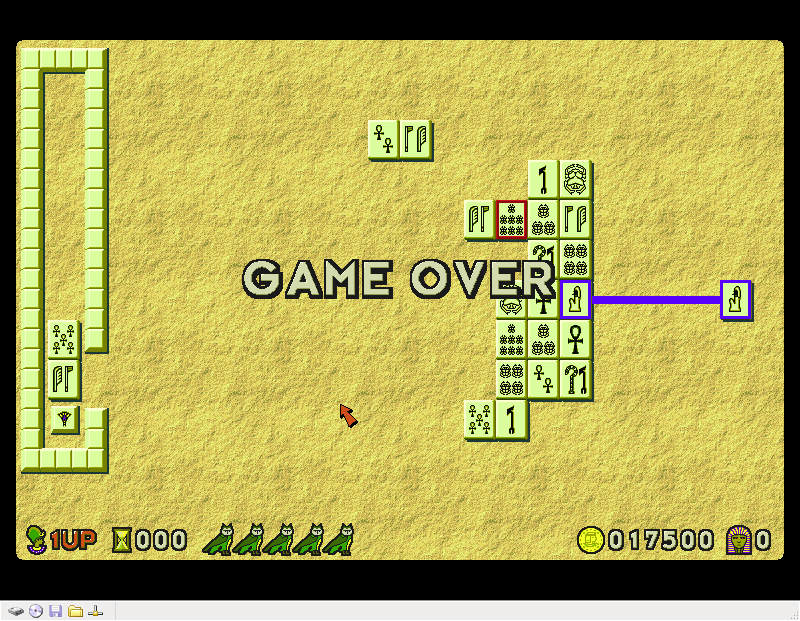 RahJongg: The Curse of Ra (Windows) screenshot: Game Over!<br>The player used up all lives by not completing levels in time