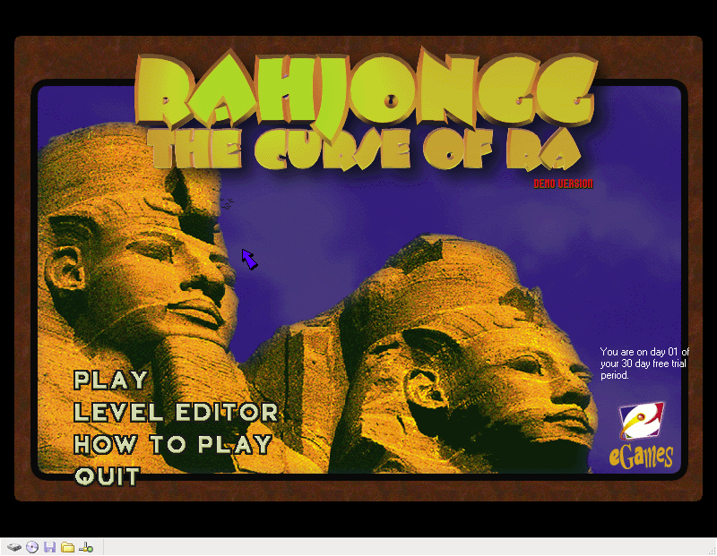 RahJongg: The Curse of Ra (Windows) screenshot: The menu screen<br><br>Demo Version