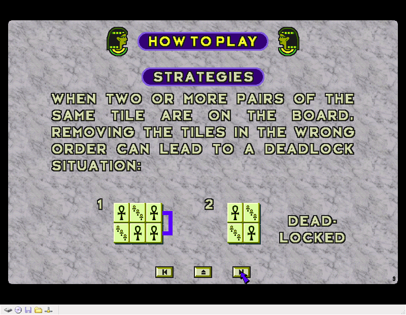 RahJongg: The Curse of Ra (Windows) screenshot: Also from the game's 'How To Play' screens, this one shows that it is possible to get stuck when solving a puzzle