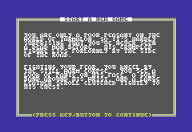 Legacy of the Ancients (Commodore 64) screenshot: The story begins ...