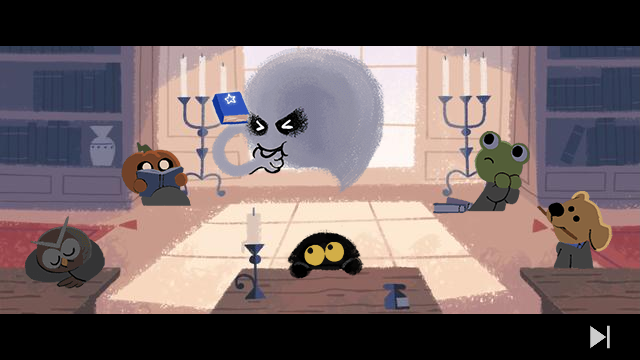 Halloween 2016 (Browser) screenshot: A ghost appears in Magic Cat Academy