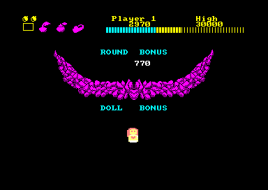 Wonder Boy (Amstrad CPC) screenshot: End-of-round statistics