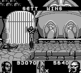 Shaq Fu (Game Boy) screenshot: Set makes like a mummy for his victory.