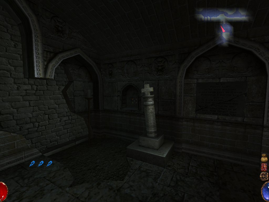 Arx Fatalis (Windows) screenshot: Exploring a detailed crypt