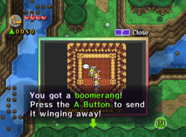 The Legend of Zelda: Four Swords Adventures (GameCube) screenshot: I found a boomerang in an underground cave!