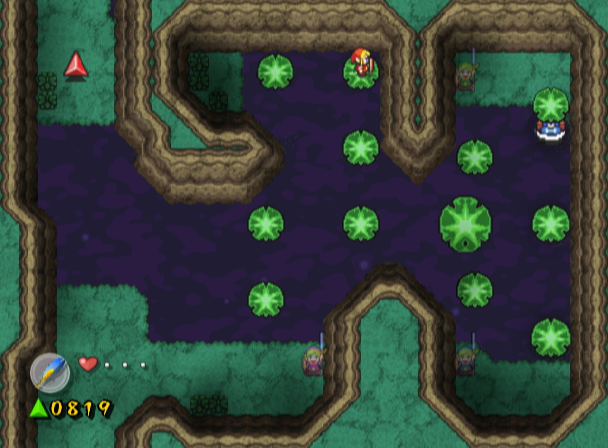 The Legend of Zelda: Four Swords Adventures (GameCube) screenshot: A lily pad jumping puzzle