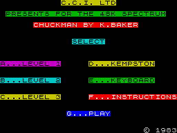 Chuckman (ZX Spectrum) screenshot: Main menu