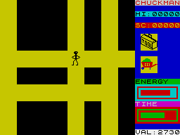 Chuckman (ZX Spectrum) screenshot: Got the toolbox and cement here