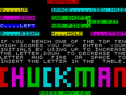 Chuckman (ZX Spectrum) screenshot: Controls