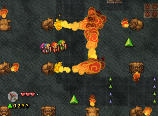 The Legend of Zelda: Four Swords Adventures (GameCube) screenshot: Lost in a maze of fire