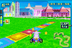 Digimon Racing (Game Boy Advance) screenshot: Careening through Toy Town