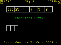 Countdown (ZX Spectrum) screenshot: The numbers game