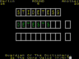 Countdown (ZX Spectrum) screenshot: You can only fit so many words into 48K