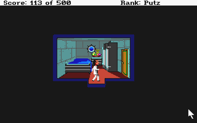 Leisure Suit Larry Goes Looking for Love (In Several Wrong Places) (Atari ST) screenshot: Larry's tiny cabin on the ship