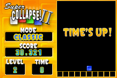 Super Collapse! II (Game Boy Advance) screenshot: Time's up.