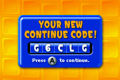 Super Collapse! II (Game Boy Advance) screenshot: My continue code (password)