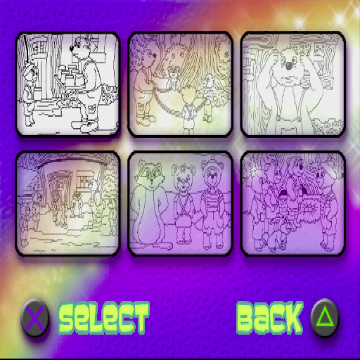 Winky the Little Bear (PlayStation) screenshot: There are six pictures to colour in