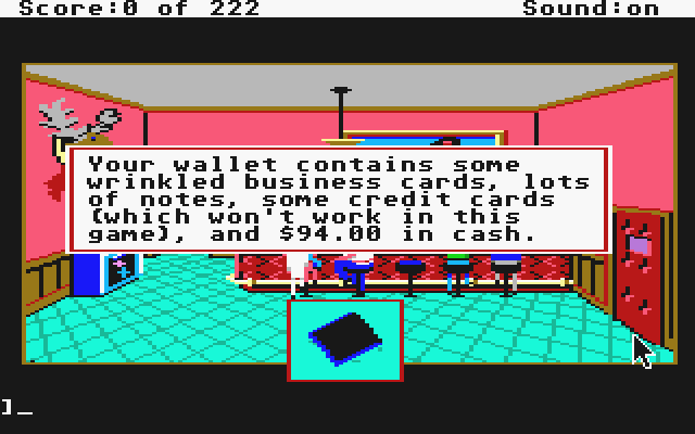 Leisure Suit Larry in the Land of the Lounge Lizards (Atari ST) screenshot: Examining an object