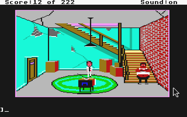 Leisure Suit Larry in the Land of the Lounge Lizards (Atari ST) screenshot: Larry watching some TV