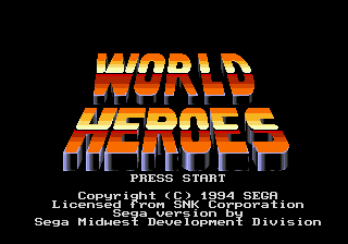 World Heroes (Genesis) screenshot: Title screen.