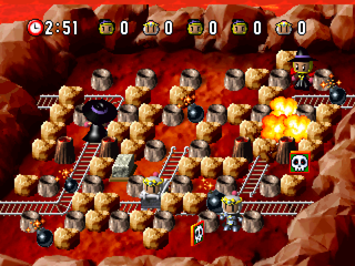 Bomberman World (PlayStation) screenshot: Mine arena