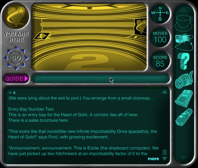 The Hitchhiker's Guide to the Galaxy (Browser) screenshot: Emerging into the Heart of Gold.