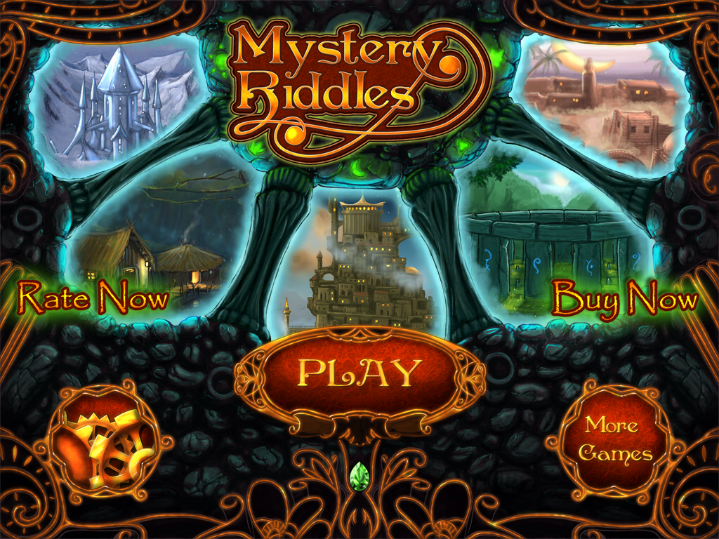 Mystery Riddles (iPad) screenshot: Title and main menu