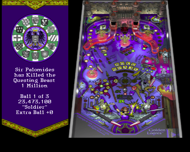 Golden Logres (PlayStation) screenshot: Playing the Fisher King table <br>Information on bonuses is displayed on the banner. <br>Palomides was a Saracen Knight of the Round Table