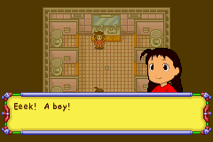 MedaBots: Metabee (Game Boy Advance) screenshot: You really should stay out of the girls' bathroom