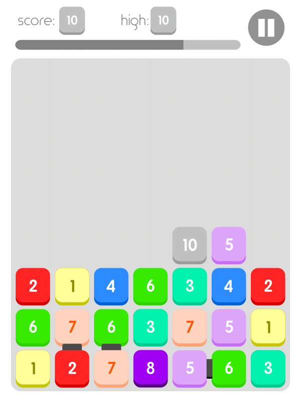 Twenty (iPad) screenshot: Once you reach ten, some numbers get locked together.